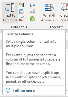 text to columns option