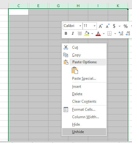 Unhiding Multiple Column