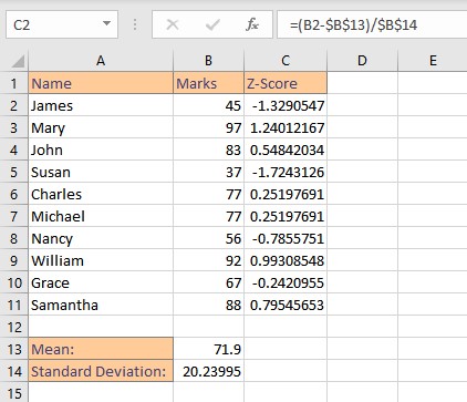 z score math formula entire list result