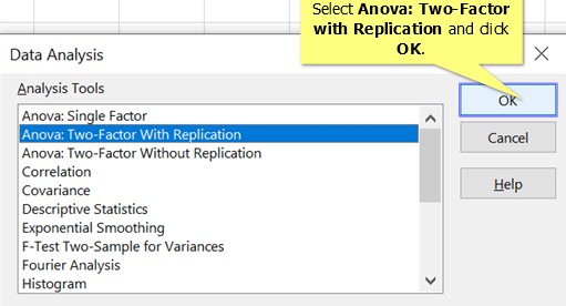 Select Two Factor Anova in Excel