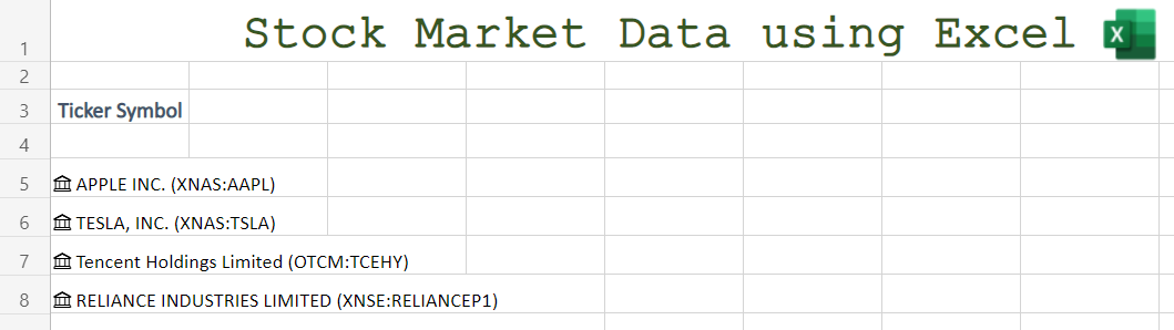 Converted Ticker to Stocks in Excel