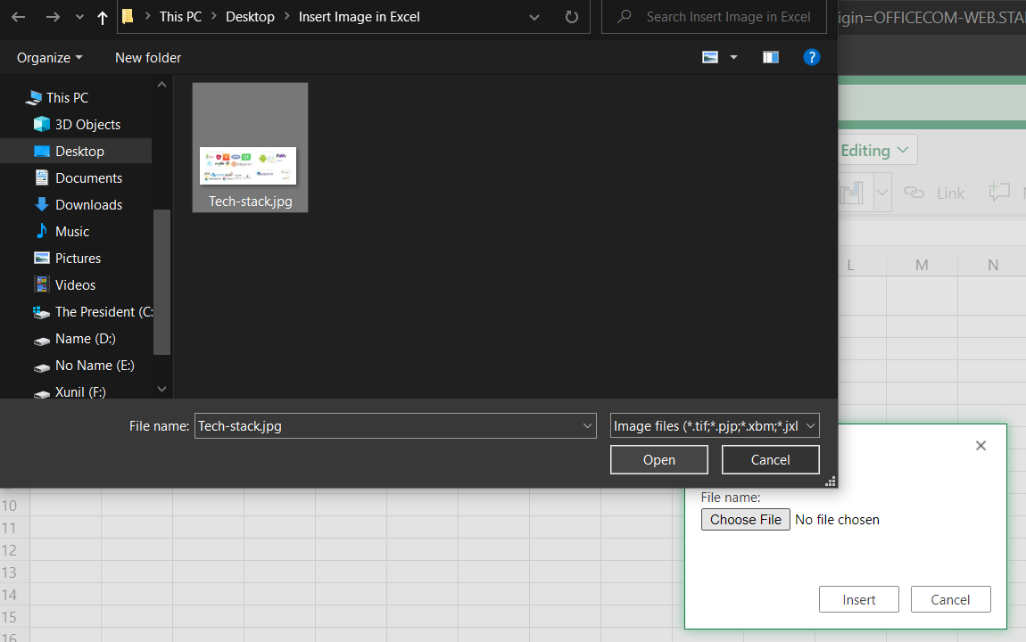 Choose an image to insert in Excel