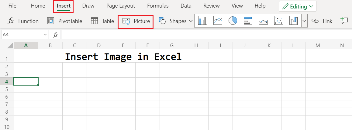 Navigate to Insert in Excel