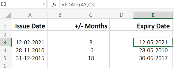 Using EDATE function to add or subtract months from a date in Excel