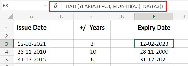 excel formula to subtract dates