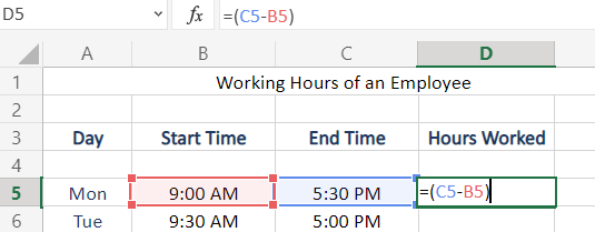 Apply Subtraction Of Time in Excel