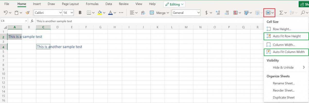 excel expand cell to fit text