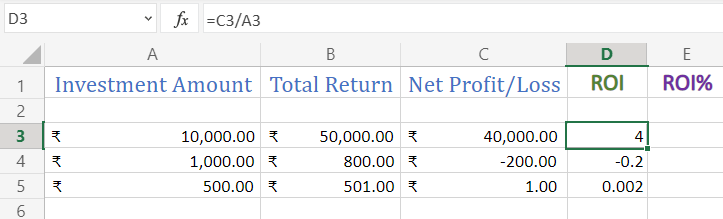 Calculate ROI in Excel