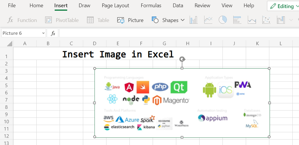 Change position of image in excel