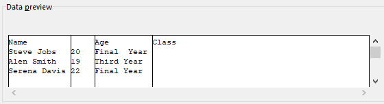 data preview