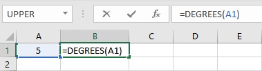 List of Common Trigonometric Functions in Excel degrees