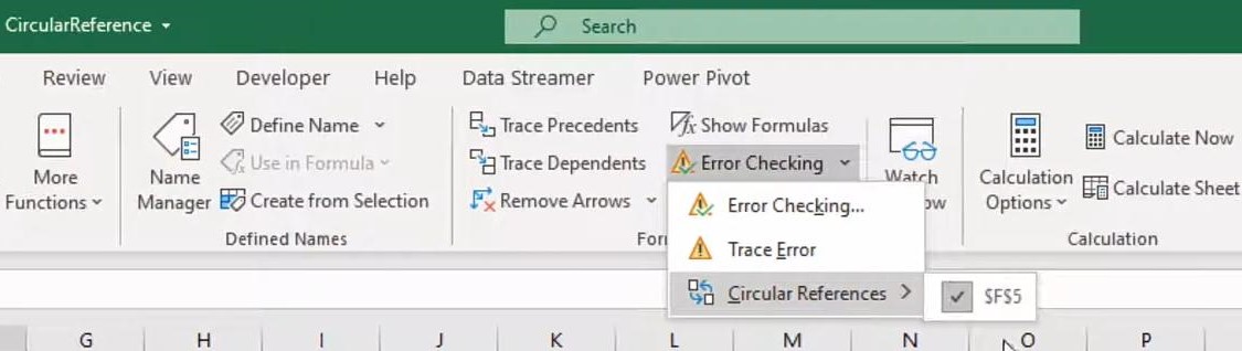 Error Checking for Circular References in Excel