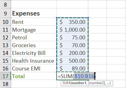 expenses sum