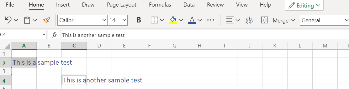 Sample data for Auto Fit in Excel