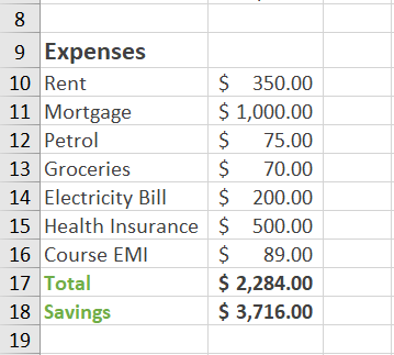 savings calculated