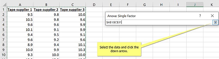 selecting data for anova