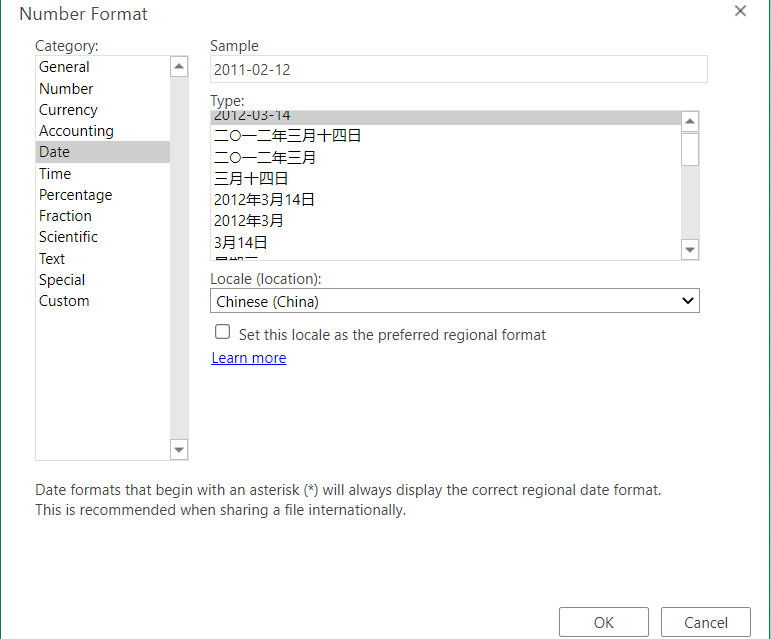 selecting locale (language) in Excel