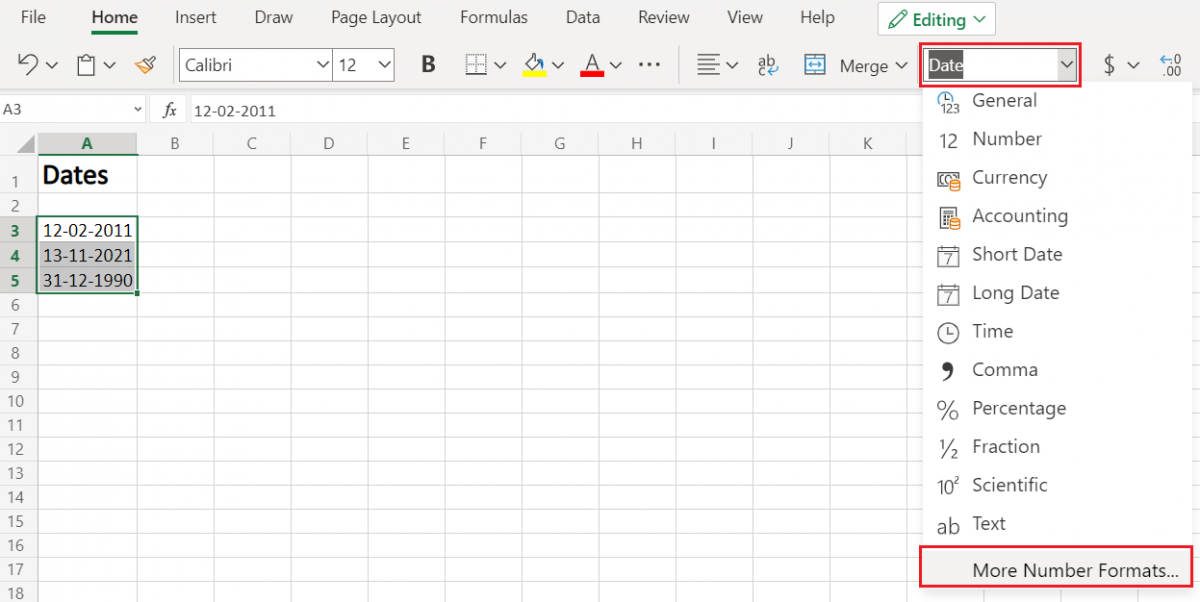 Select Number Format in Excel