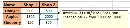 track changes in Excel
