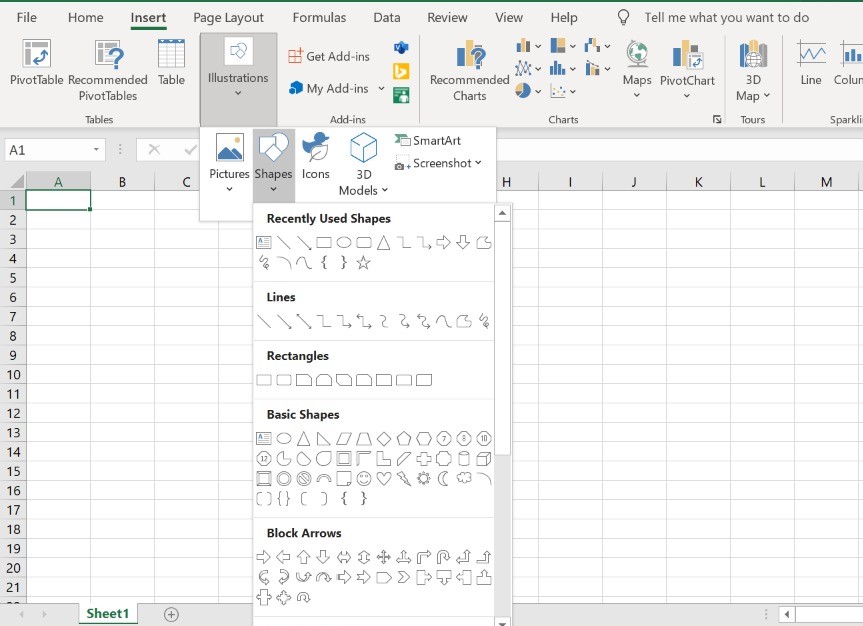 Inserting Shapes in Excel