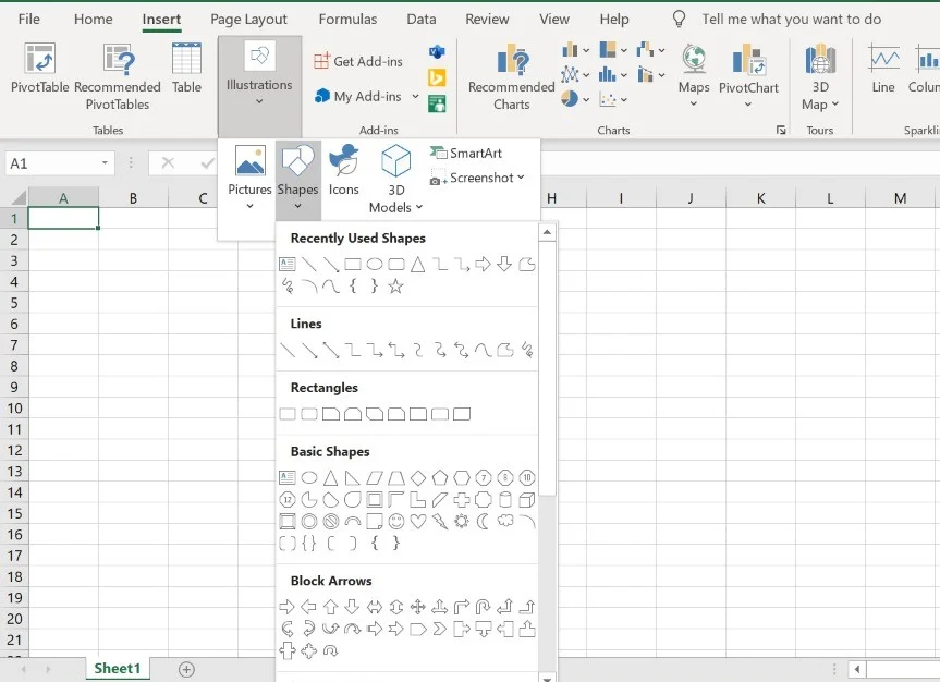 Inserting Shapes in Excel