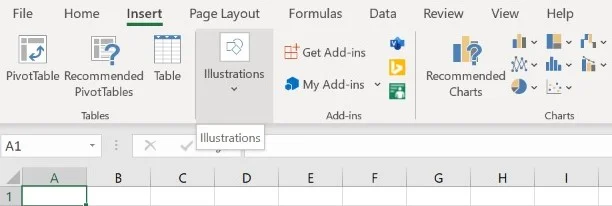 Select Illustrations from Insert in Excel