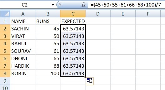 Average of Expected runs in Excel