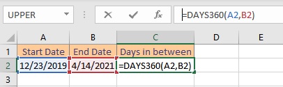 days360 formula