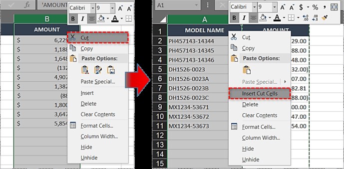 swapping columns in excel by cut and paste