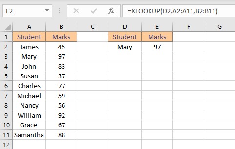 xlookup result