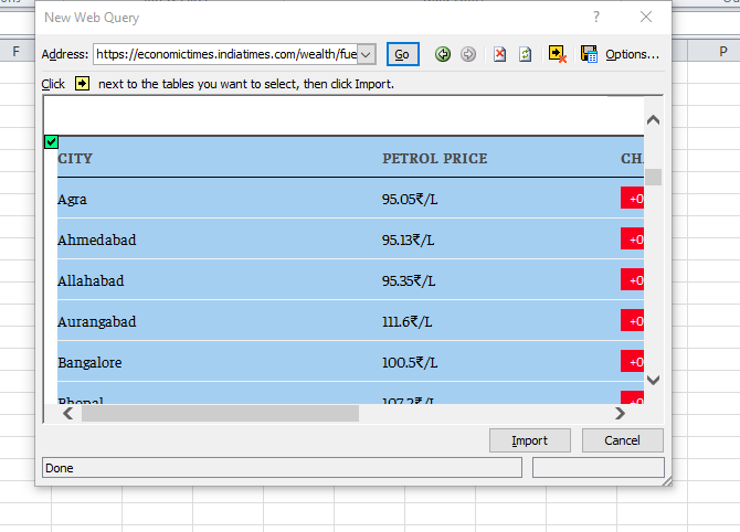 Yellow Arrows to Import the data