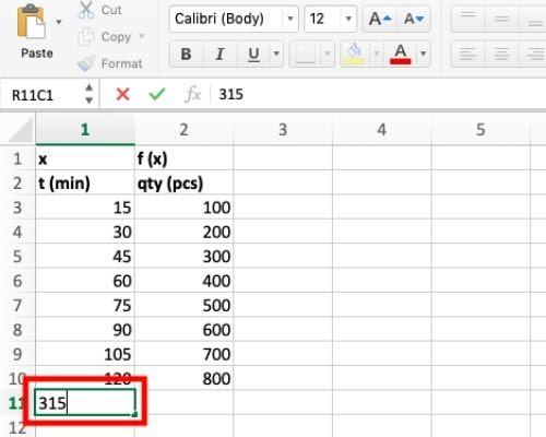 Exatrapolate in Excel example