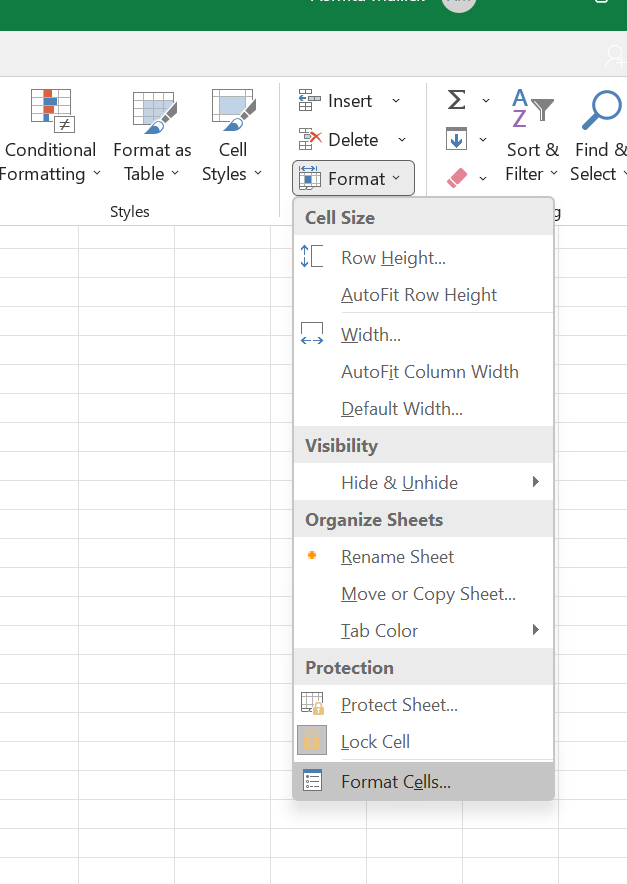Changing Cell Formatting in Excel