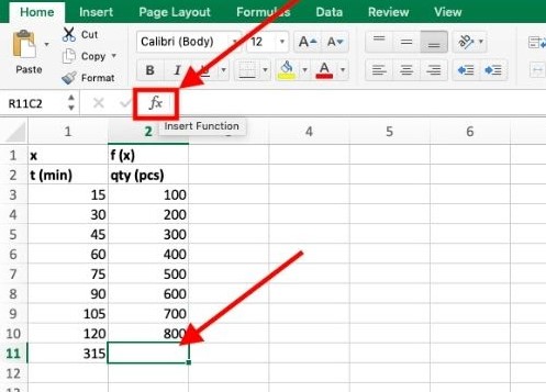  выберите функцию и ячейку в excel