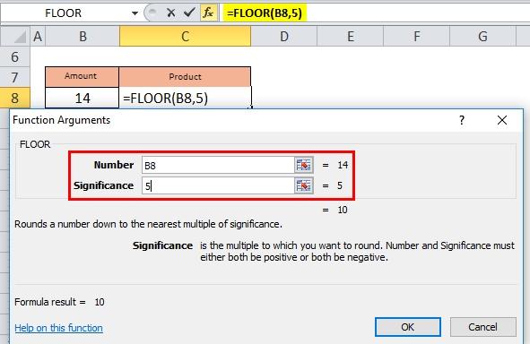 Inserting values in floor function in Excel