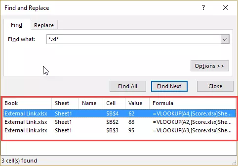Find all links in Excel using the Find and Replace Method