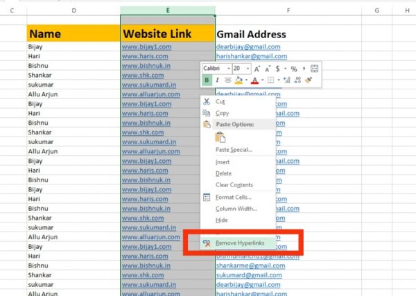 how to remove email link in excel