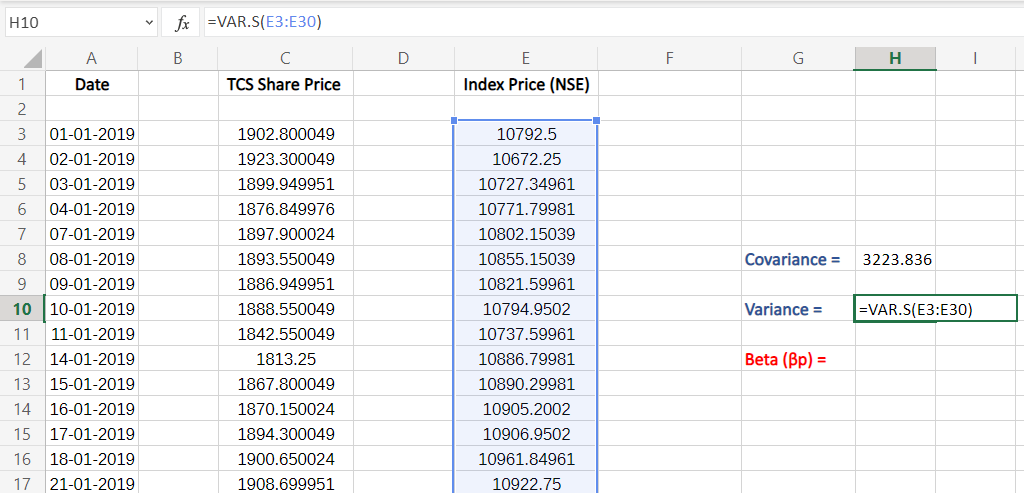 Inserting values in Variance formula