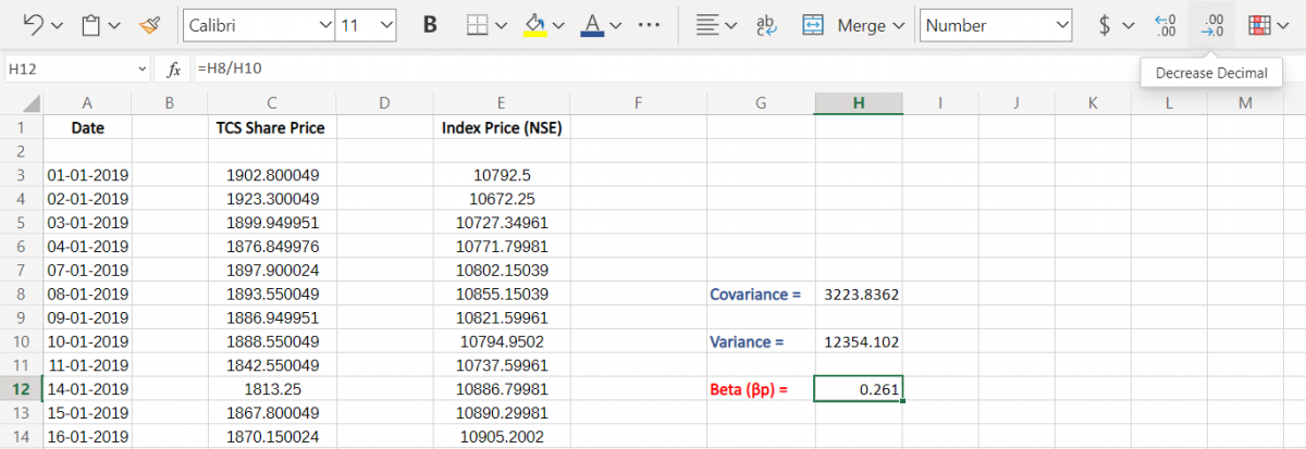 Approximate value of beta