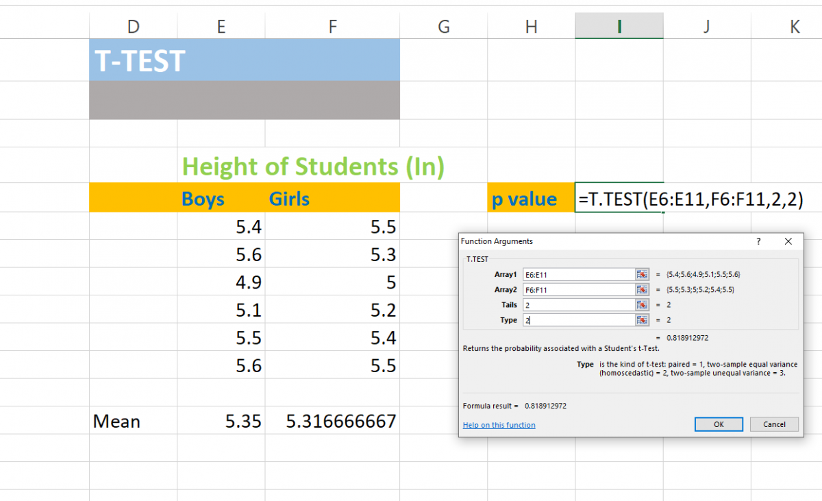 choosing-number-of-distribution-in-t-test-function in excel