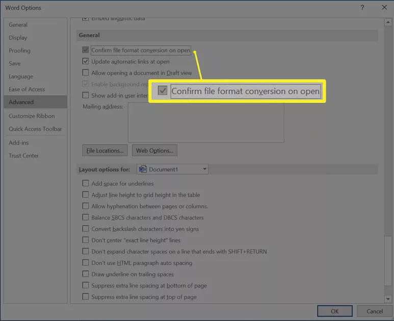 confirm for file format conversion in word