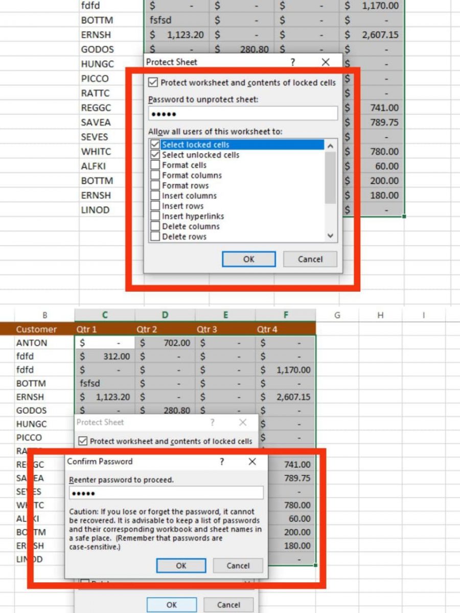 Enter password to protect sheet