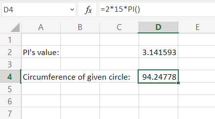 Example Implementation of PI function in Excel