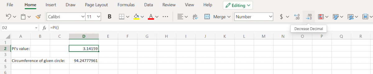 Increase or Decrease, Decimal places of a value in Excel