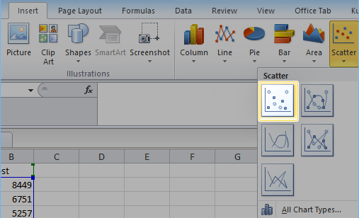 Insert scatter in Excel 2010