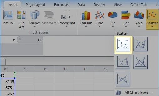 Insert scatter in Excel 2010