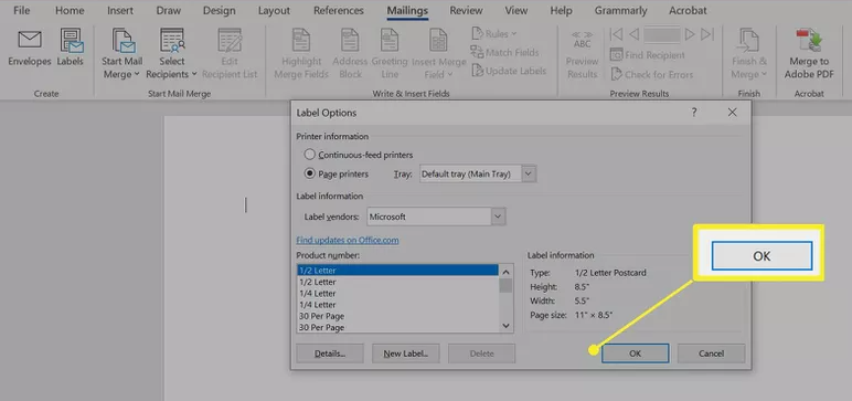 label option properties in word