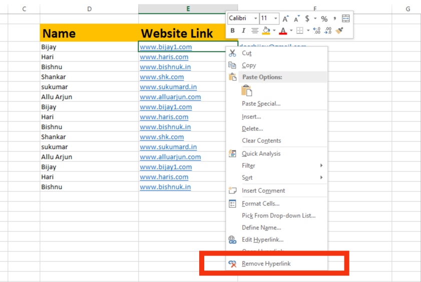 Remove single hyperlink in Excel