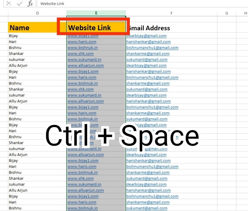 Select all cells in a column in Excel