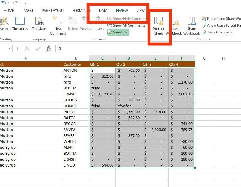 protect sheet in excel